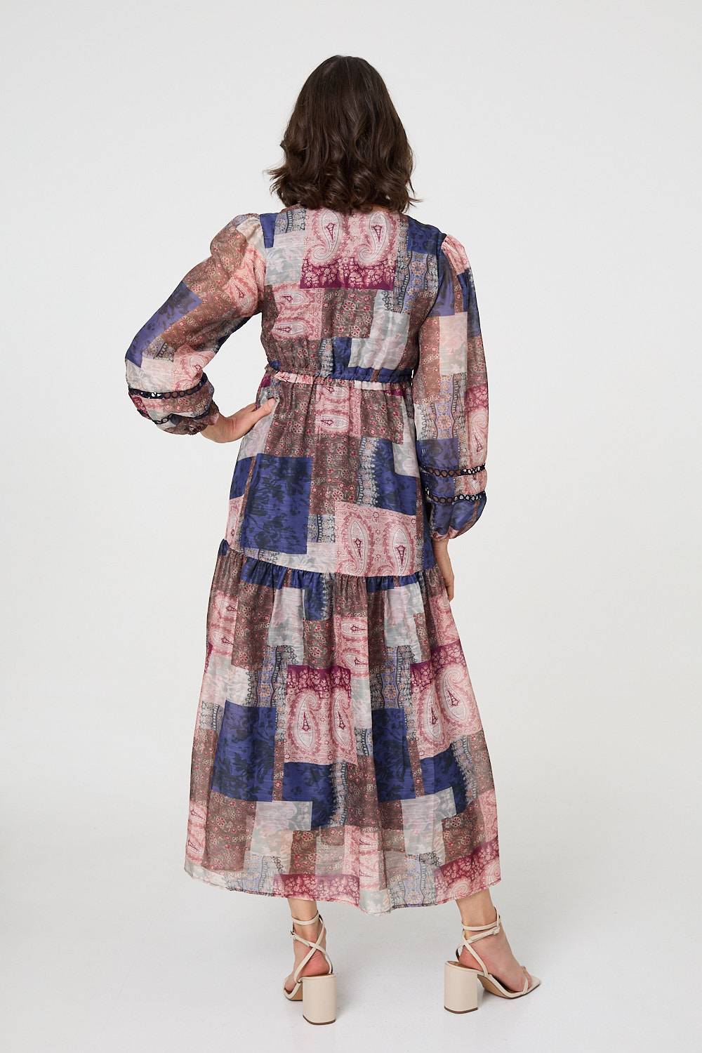 Patchwork Print Empire V-Neck Maxi Dress Side View