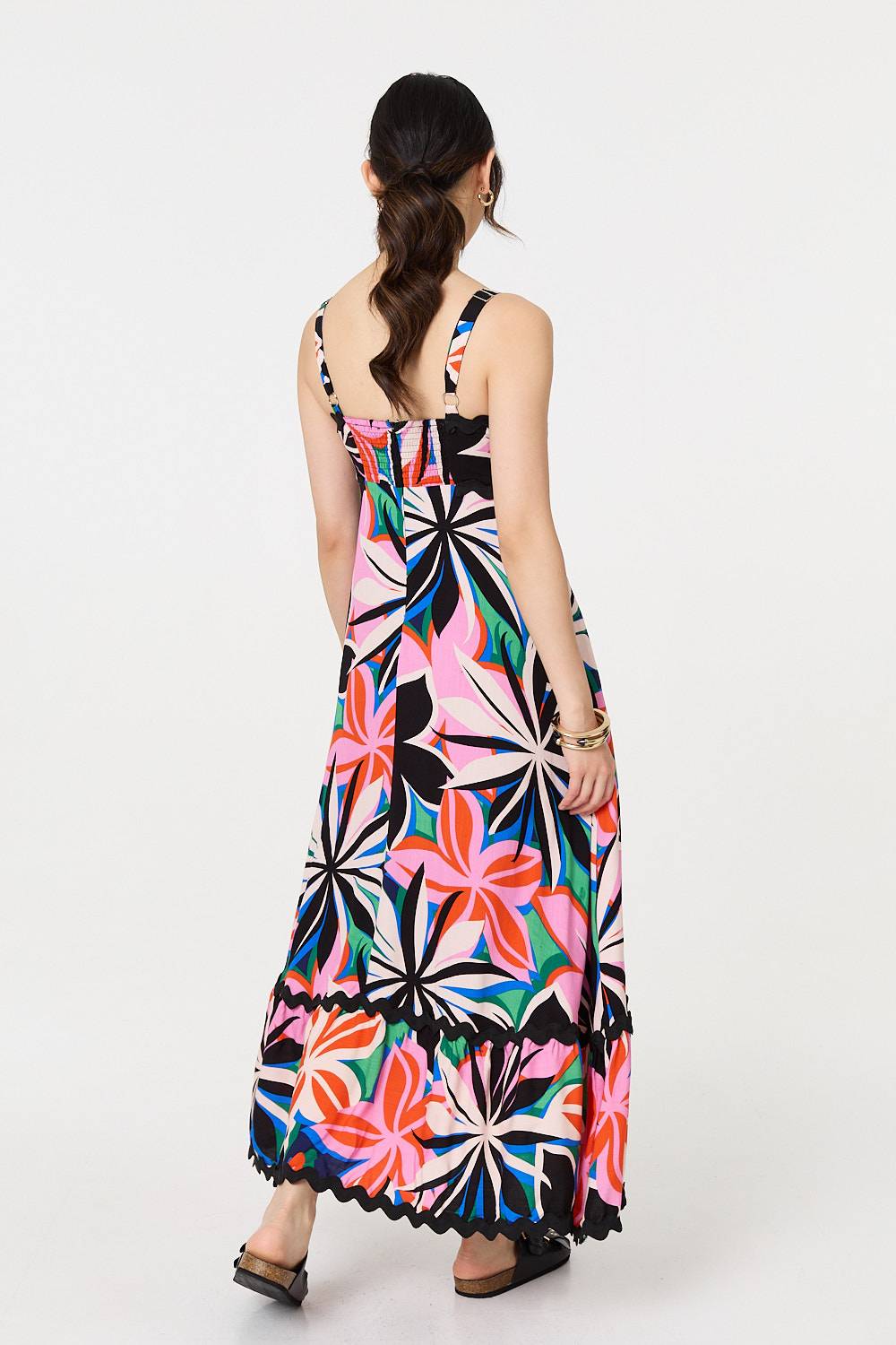 Floral Wave Trim Sleeveless Maxi Dress Styled View