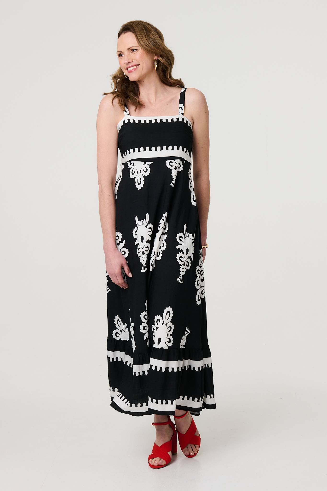 Ikat Print Sleeveless A-Line Maxi Dress Full Length View