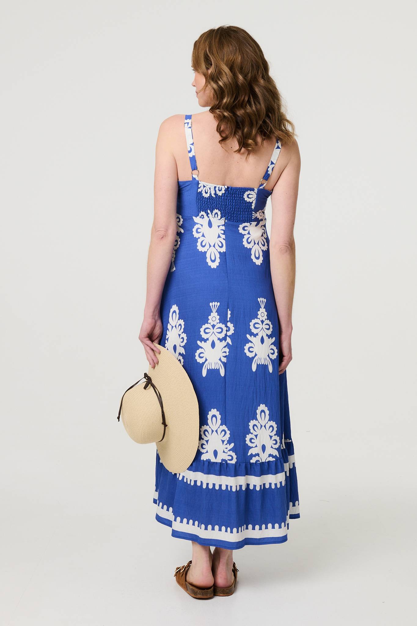 Ikat Print Sleeveless A-Line Maxi Dress Full Length View 3
