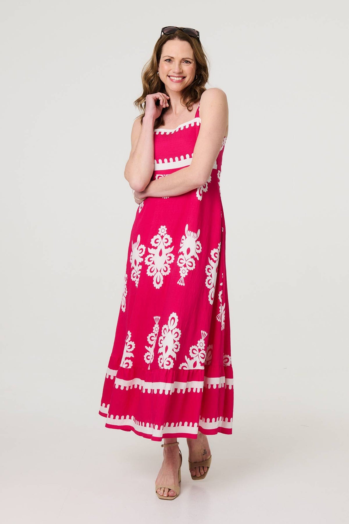 Ikat Print Sleeveless A-Line Maxi Dress Back View 2