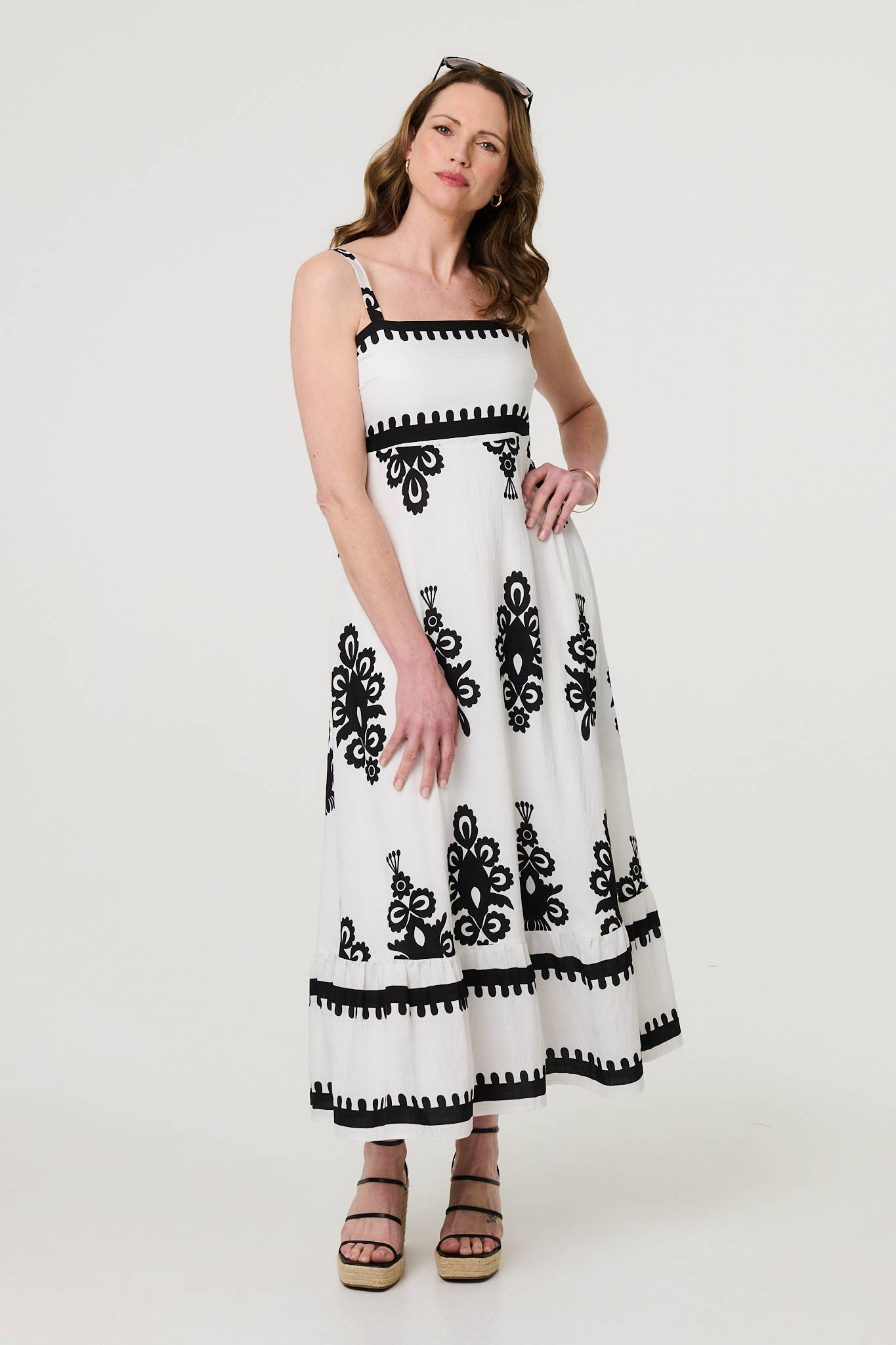 Ikat Print Sleeveless A-Line Maxi Dress Styled View 4