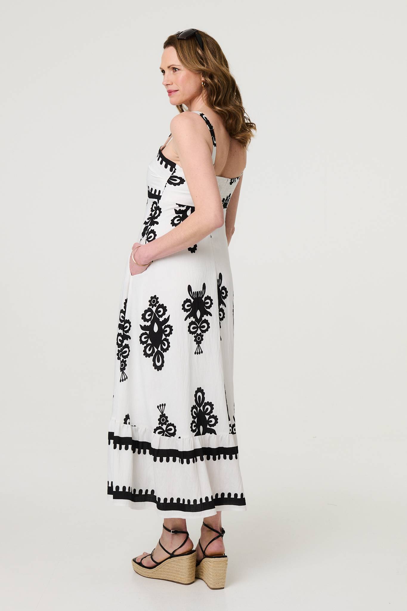 Ikat Print Sleeveless A-Line Maxi Dress Front View 5