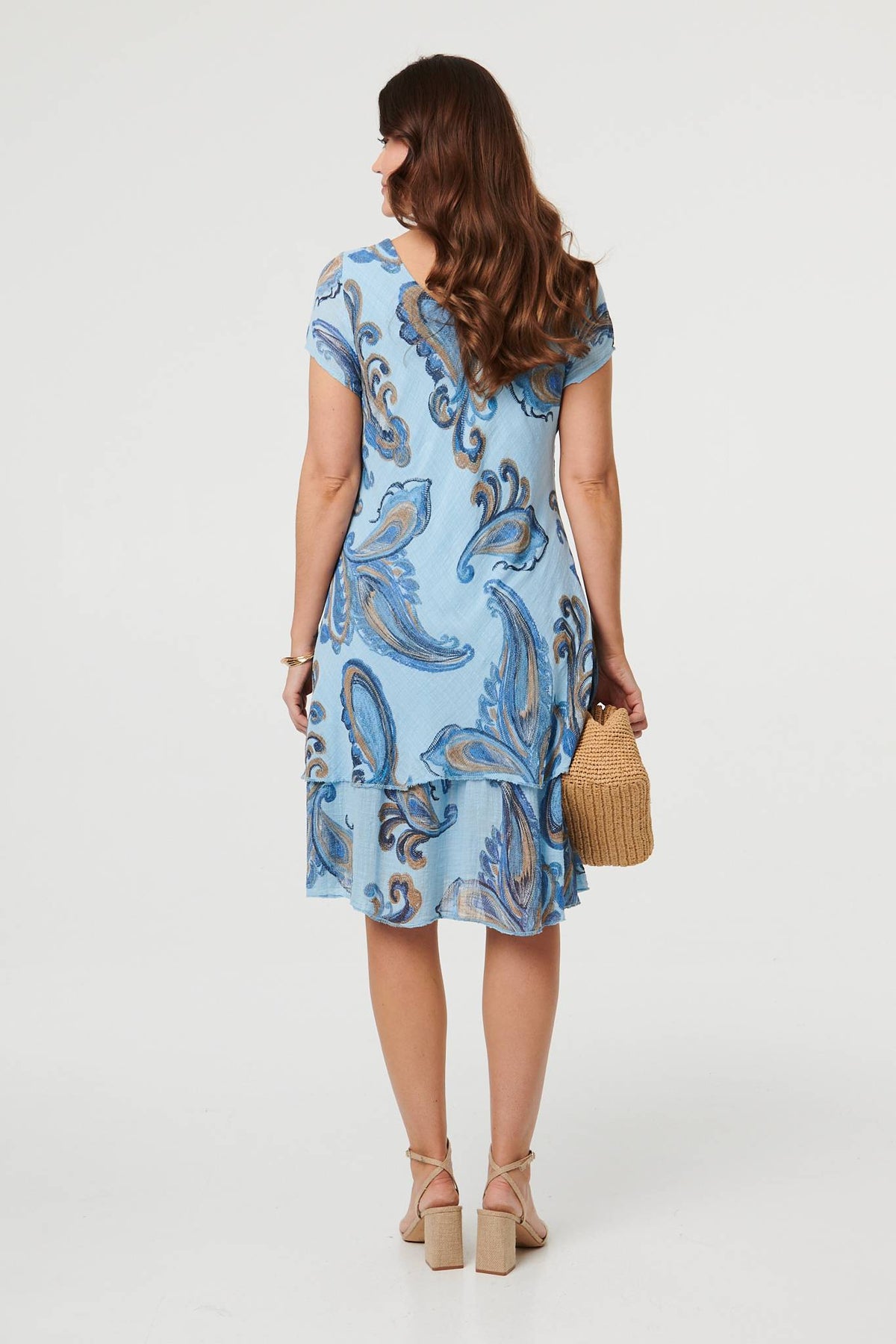 Floral Print Layered Knee Length Dress Back View