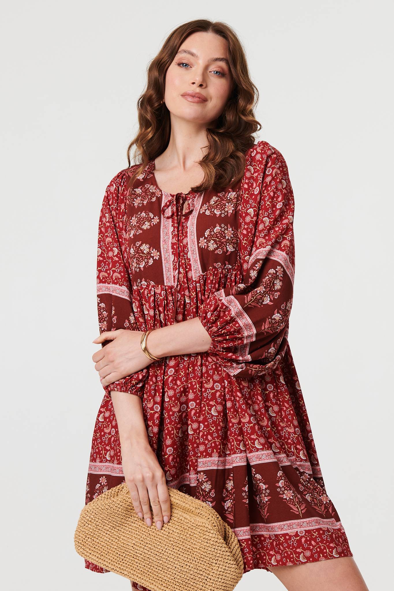 Ditsy Floral 3/4 Sleeve Short Dress Full Length View
