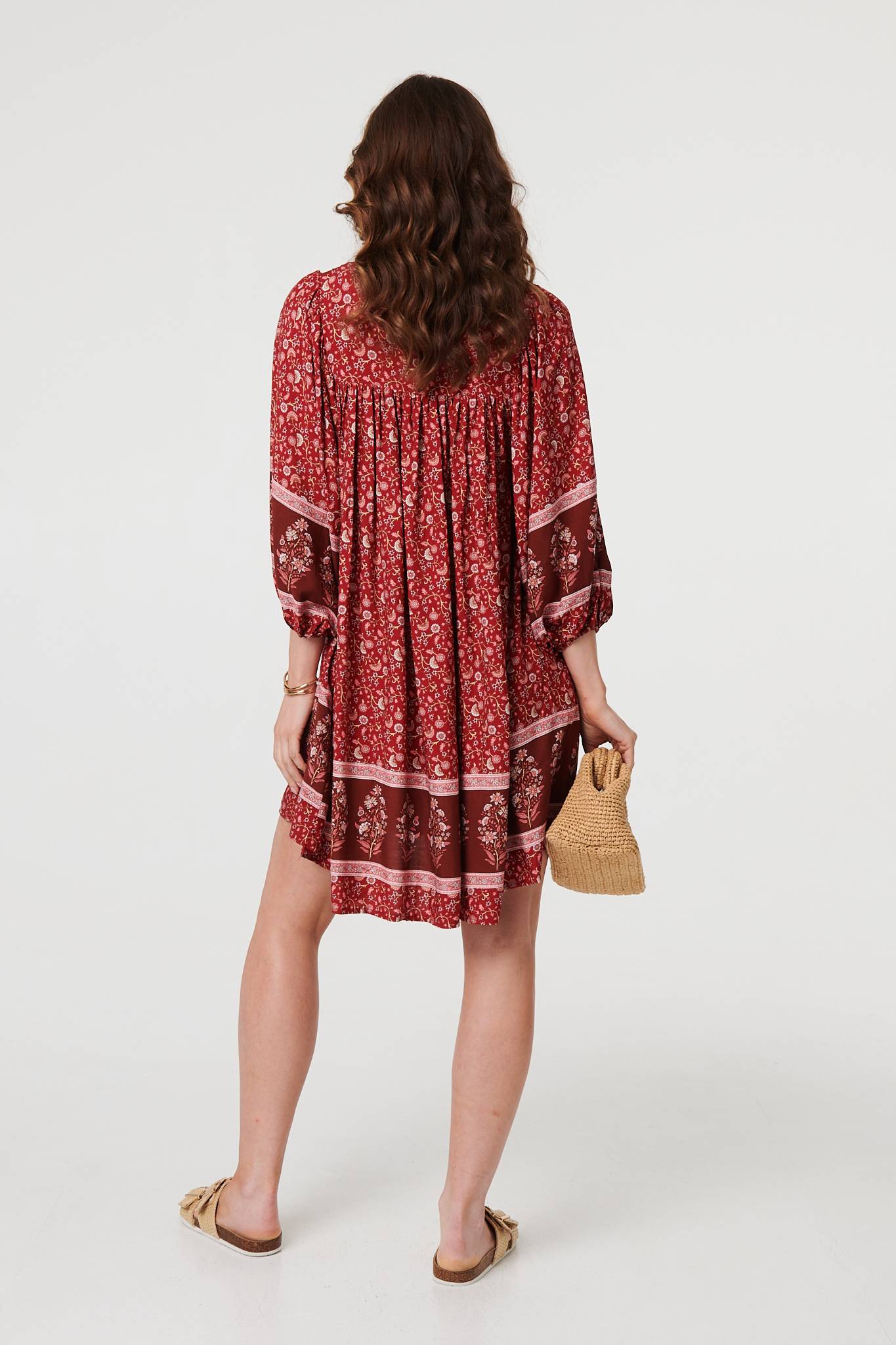 Ditsy Floral 3/4 Sleeve Short Dress Detail View