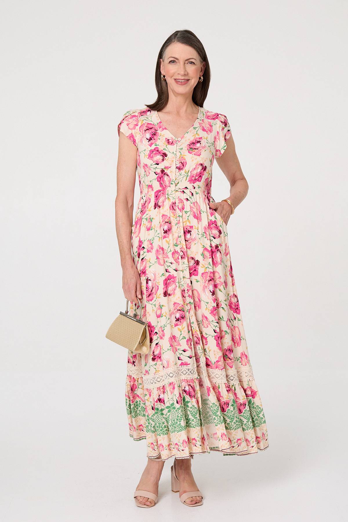 Floral Lace Trim Relaxed Maxi Dress Detail View