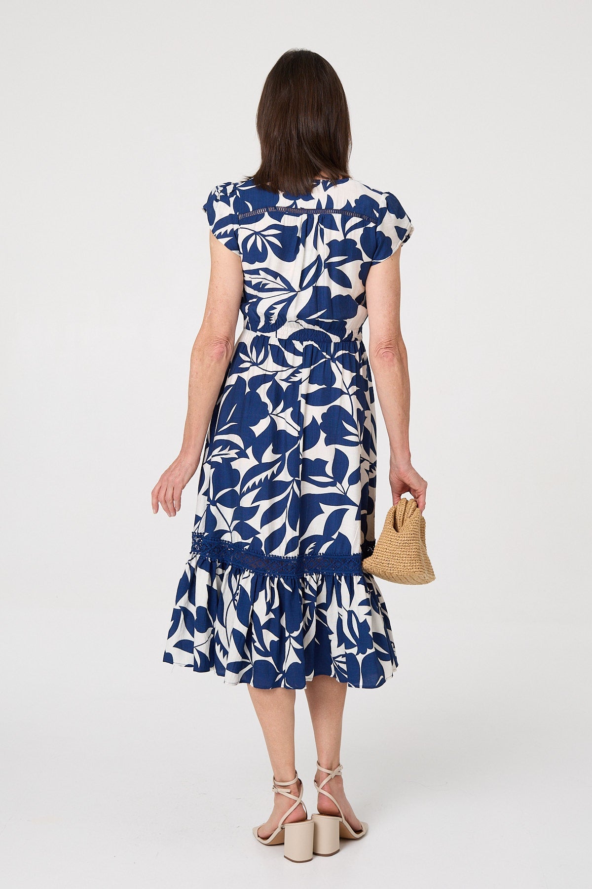 Leaf Print Cap Sleeve Lace Midi Dress Side View
