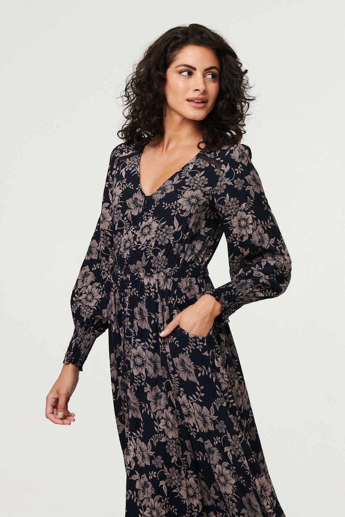 Floral Lace Long Sleeve Maxi Dress Back View 2