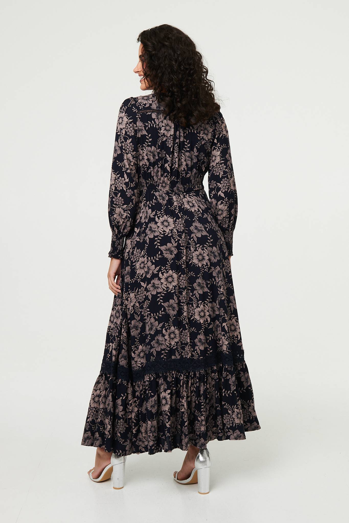 Floral Lace Long Sleeve Maxi Dress Full Length View