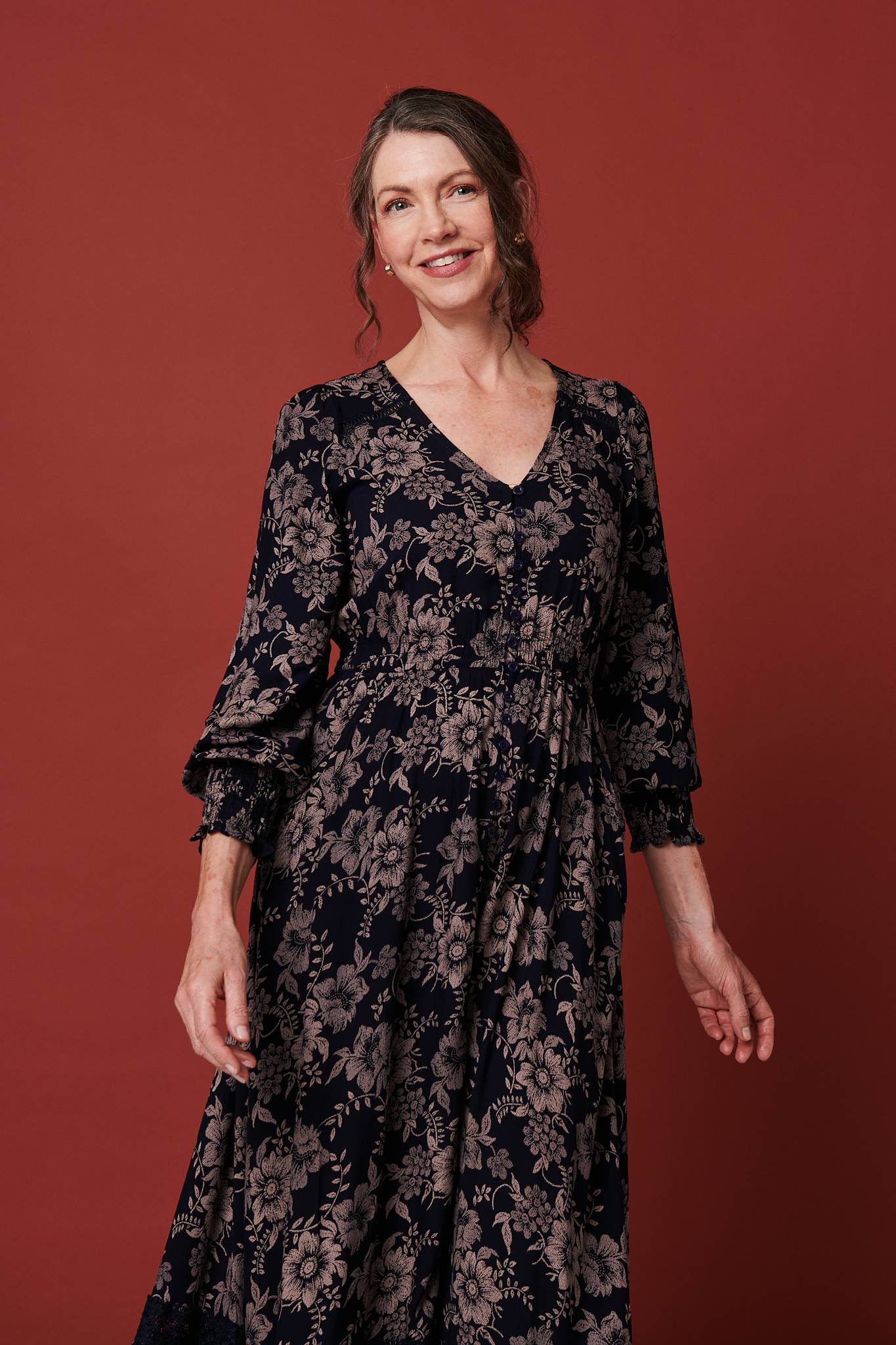 Floral Lace Long Sleeve Maxi Dress Side View