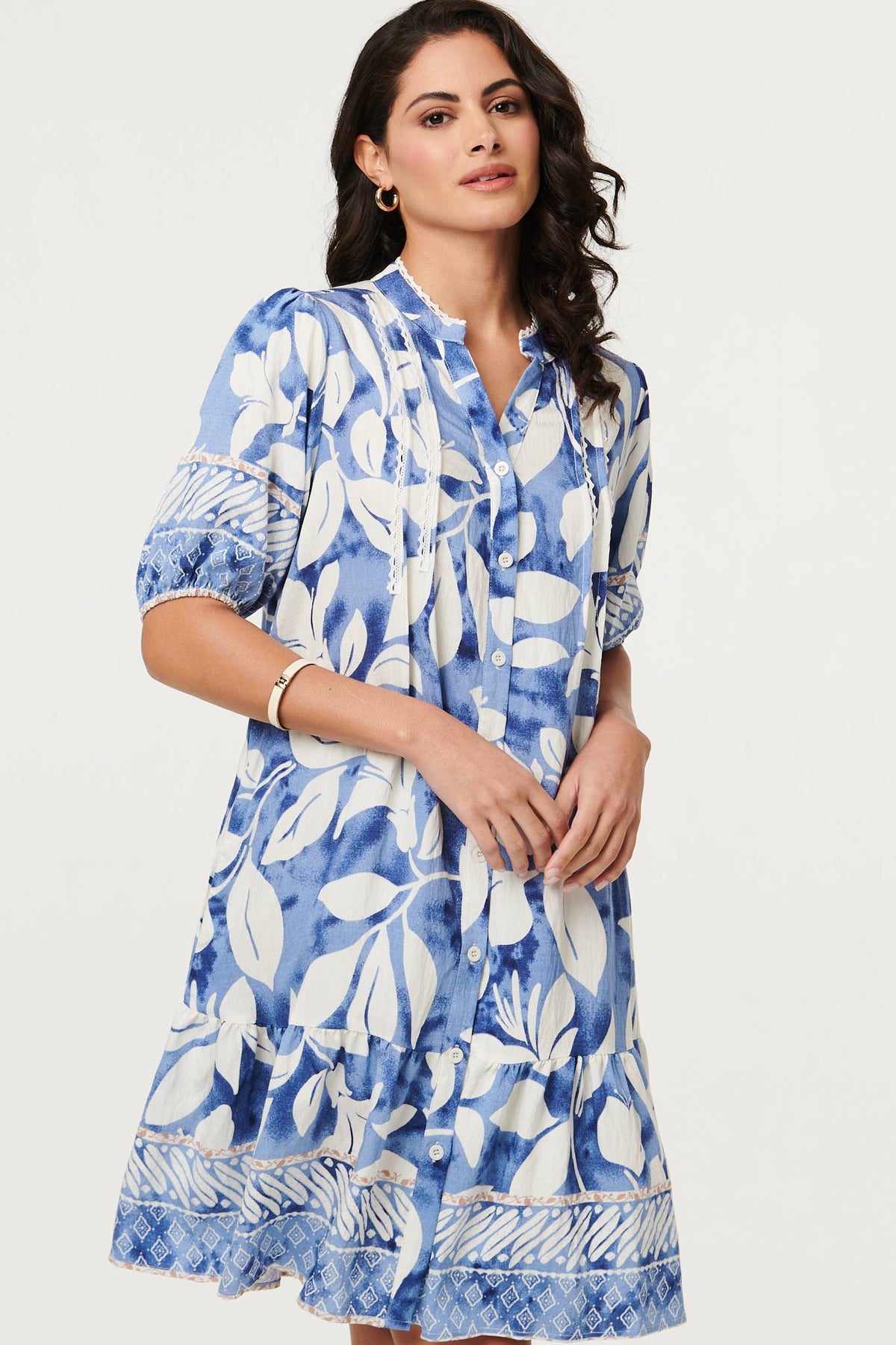 Leaf Print 1/2 Sleeve Knee Length Dress Styled View
