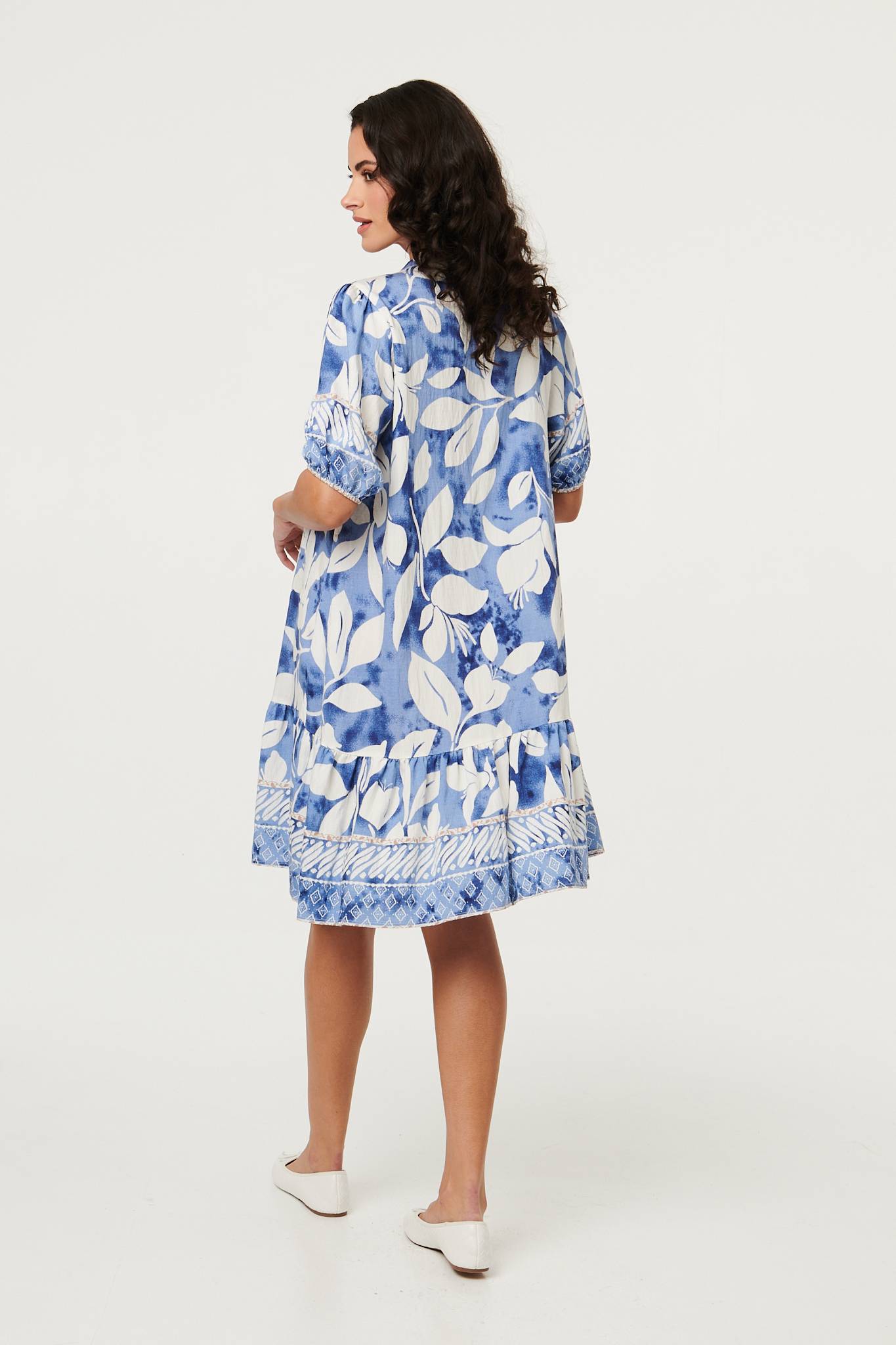Leaf Print 1/2 Sleeve Knee Length Dress Side View