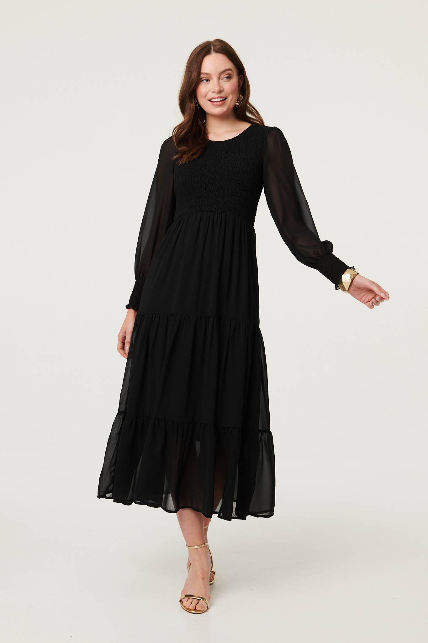 Semi Sheer Layered Tiered Maxi Dress Detail View 2