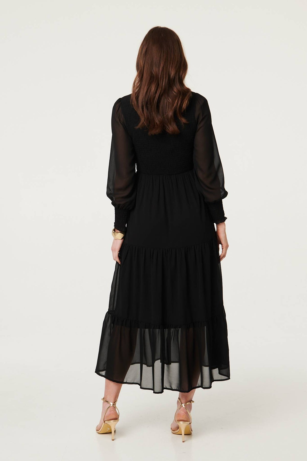 Semi Sheer Layered Tiered Maxi Dress Side View 2