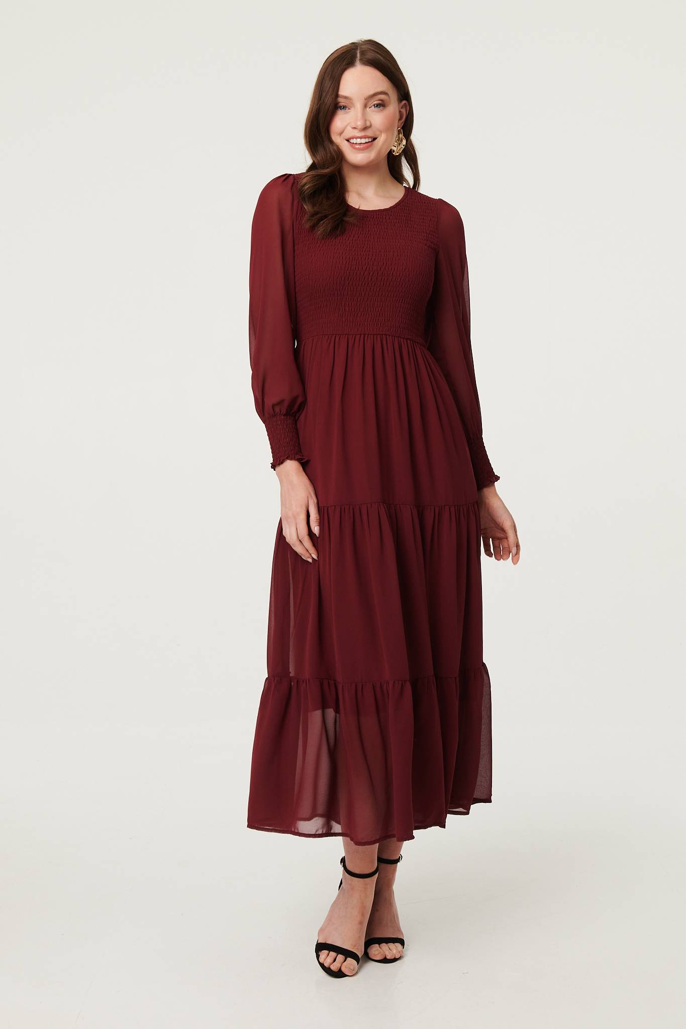 Semi Sheer Layered Tiered Maxi Dress Front View