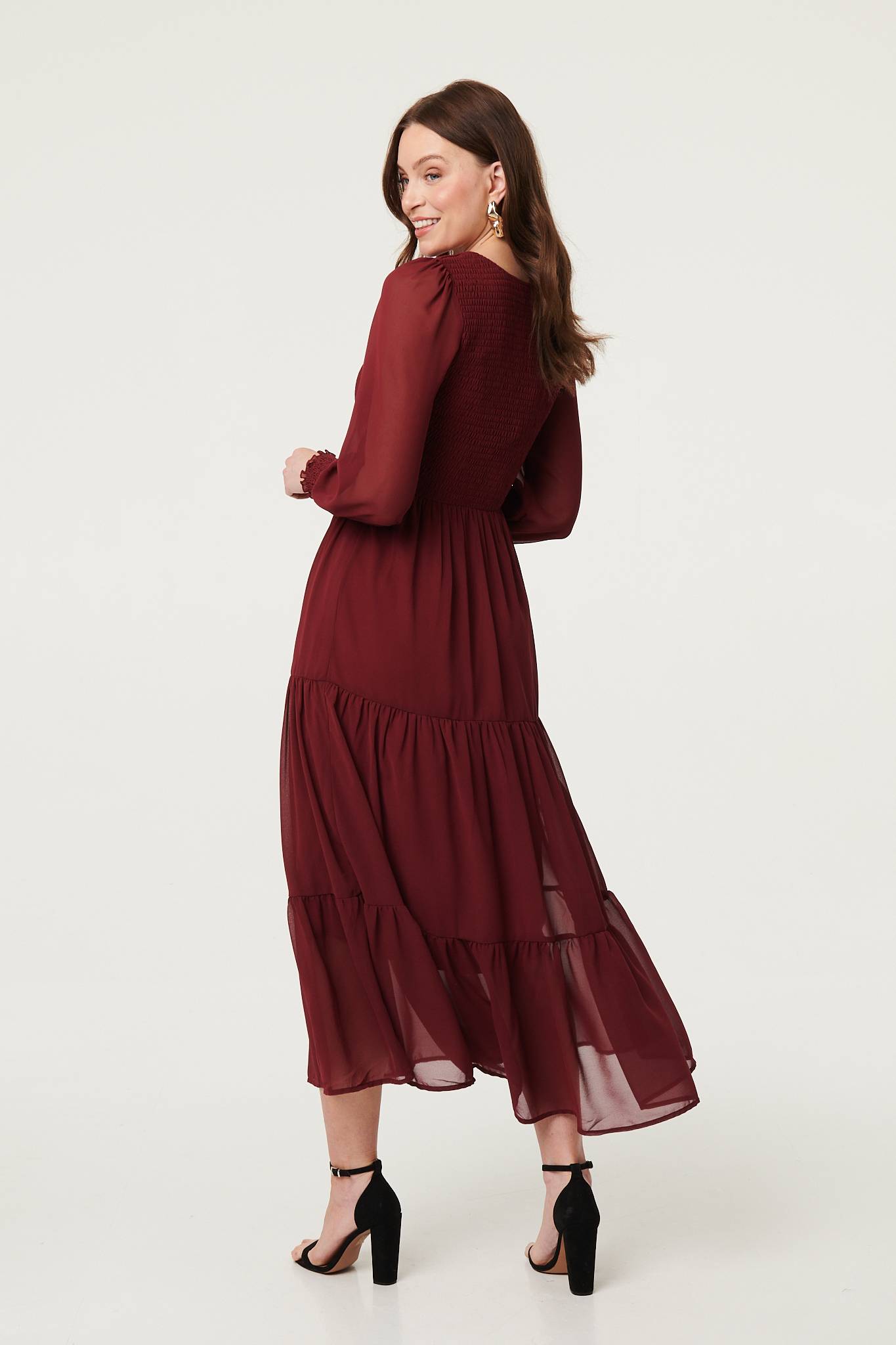Semi Sheer Layered Tiered Maxi Dress Side View