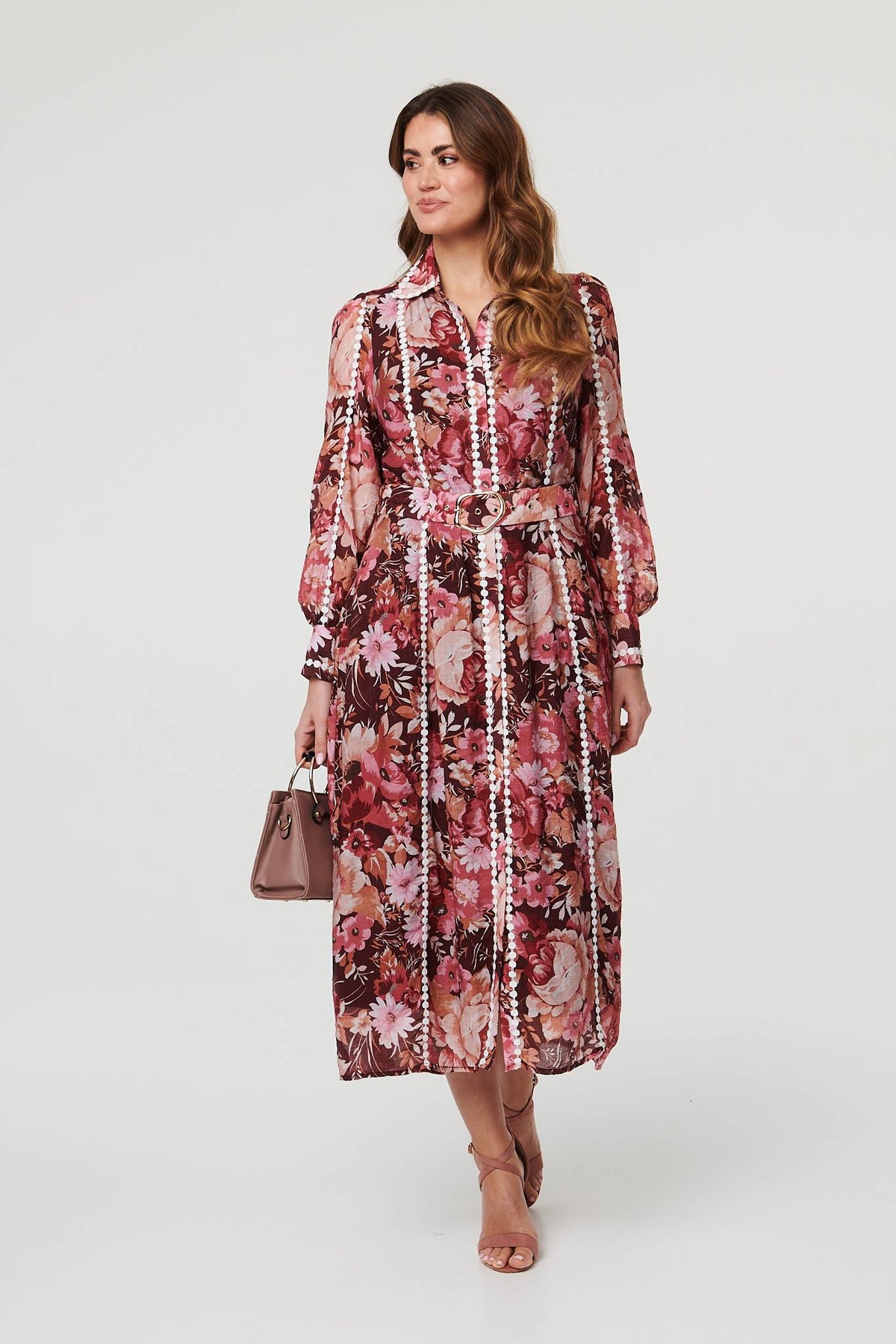 Floral Lace Detail Long Sleeve Maxi Dress Back View