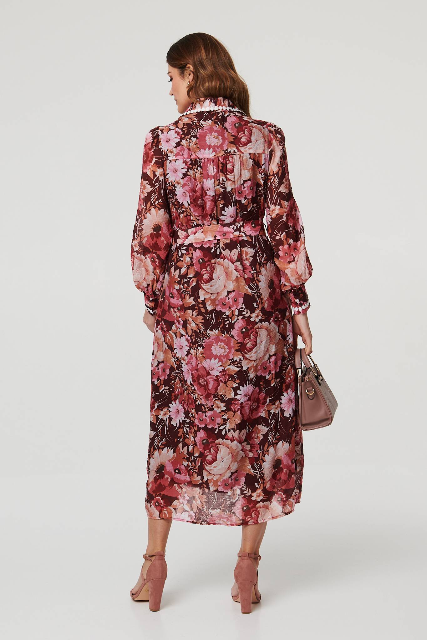 Floral Lace Detail Long Sleeve Maxi Dress Side View