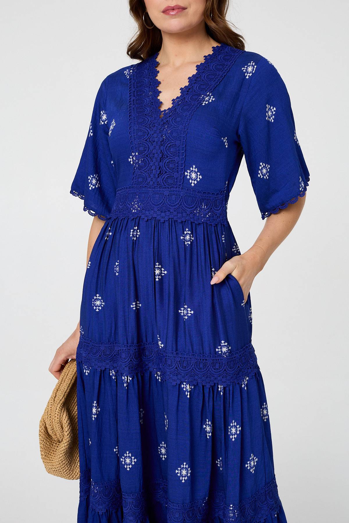 Border Print 1/2 Sleeve Maxi Dress Styled View 3
