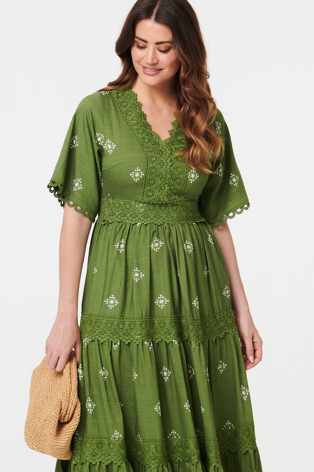 Border Print 1/2 Sleeve Maxi Dress Styled View