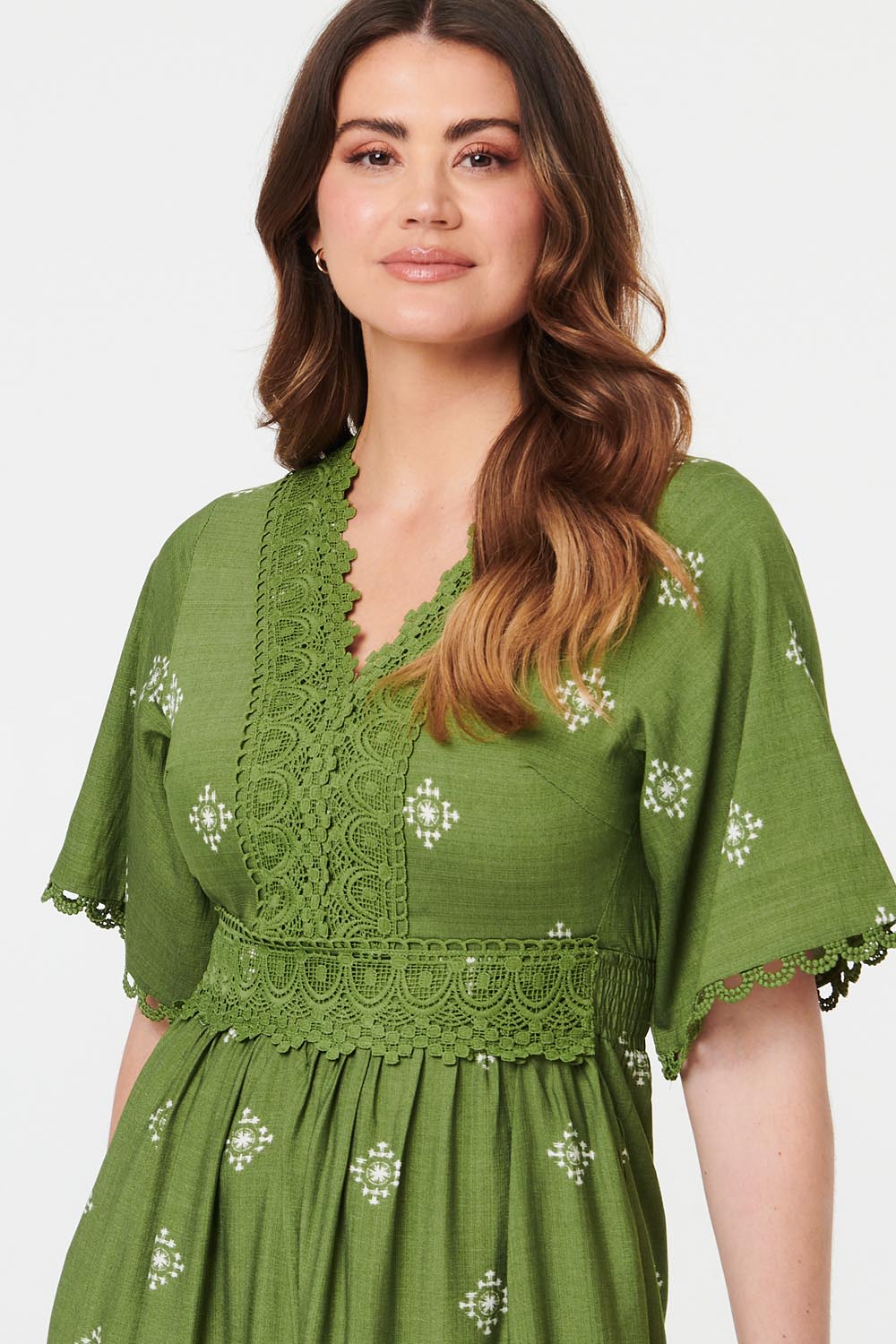 Border Print 1/2 Sleeve Maxi Dress Full Length View