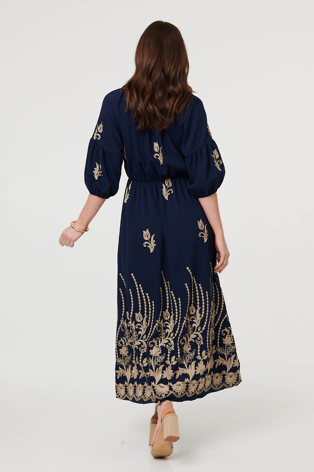 Floral Embroidered 3/4 Sleeve Maxi Dress Side View