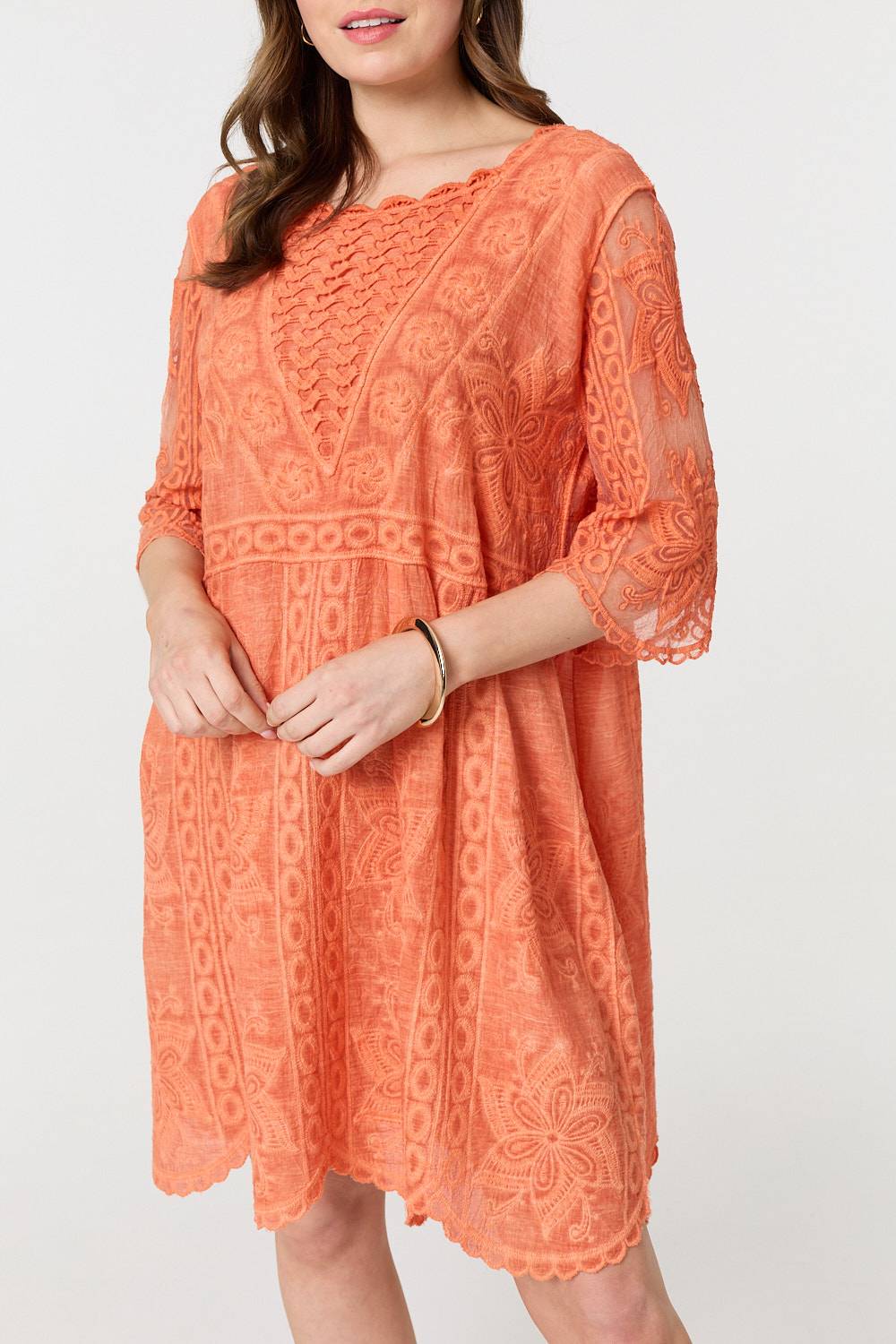 Lace Mesh Textured 1/2 Sleeve Mini Dress Back View 2