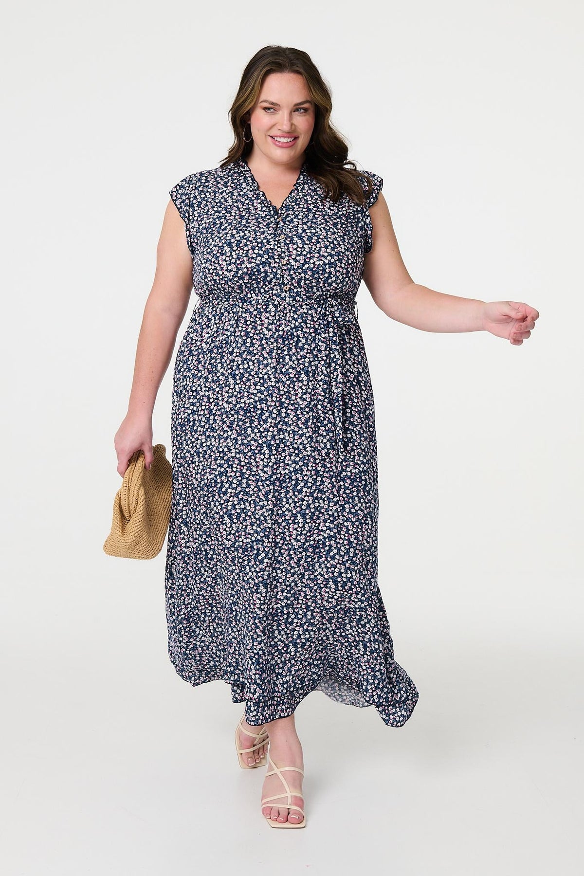Ditsy Floral Frill Hem Maxi Dress Side View 2