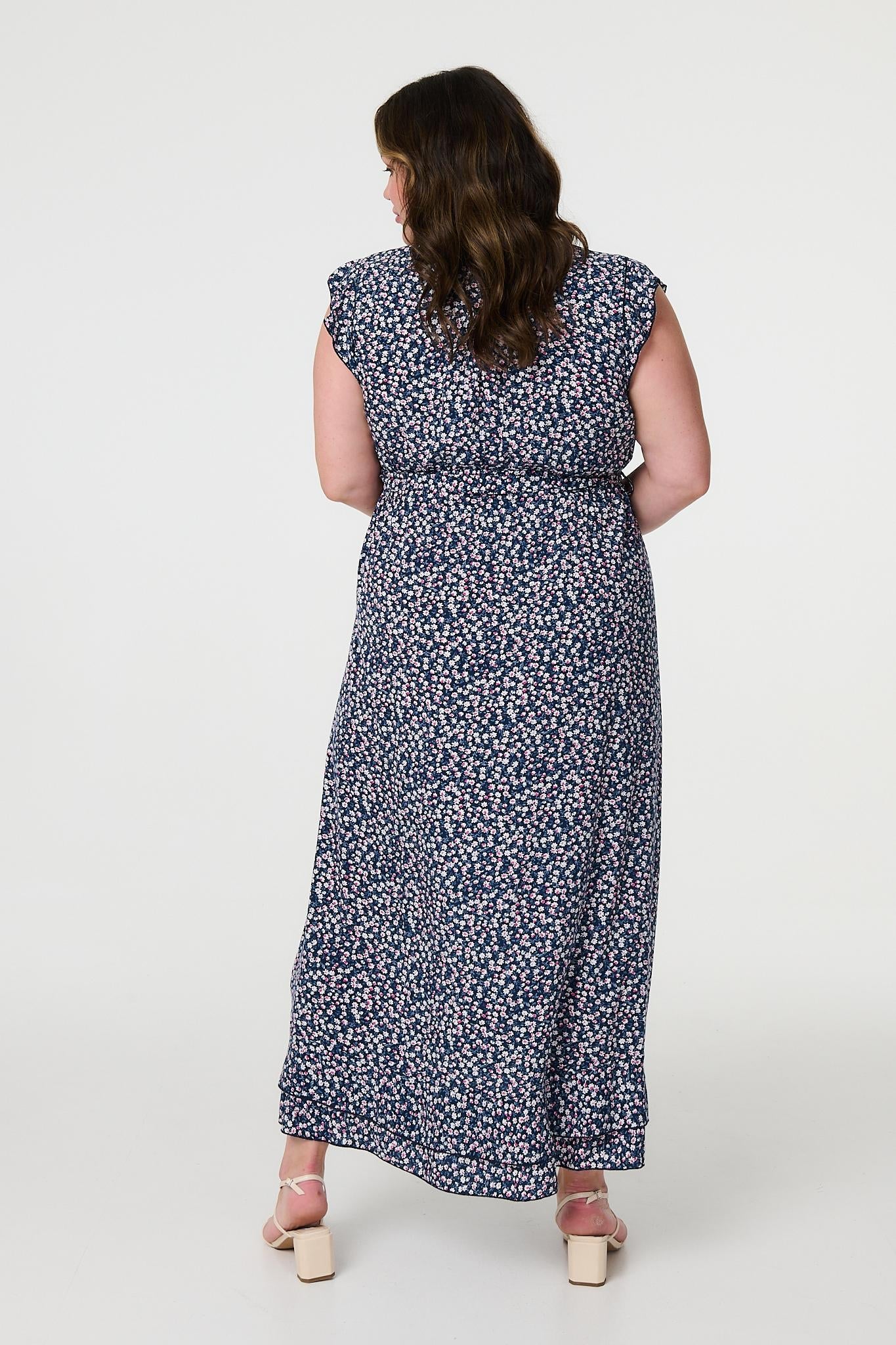 Ditsy Floral Frill Hem Maxi Dress Back View