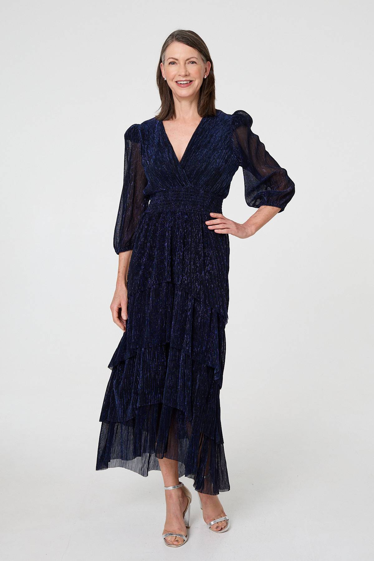 Sparkly Semi Sheer Texture Maxi Dress Front View