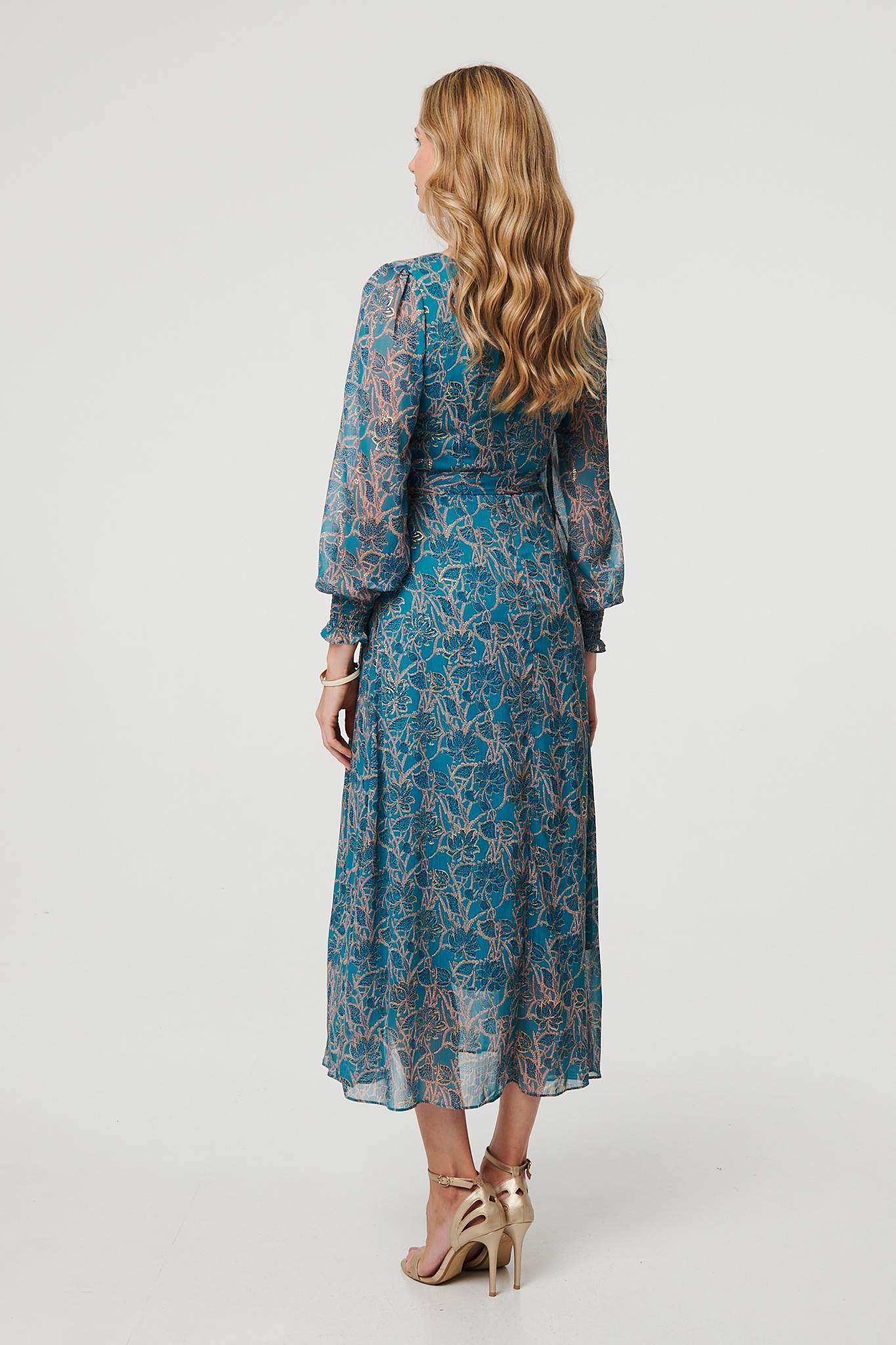 Printed Tie Waist Layered Midi Dress Side View