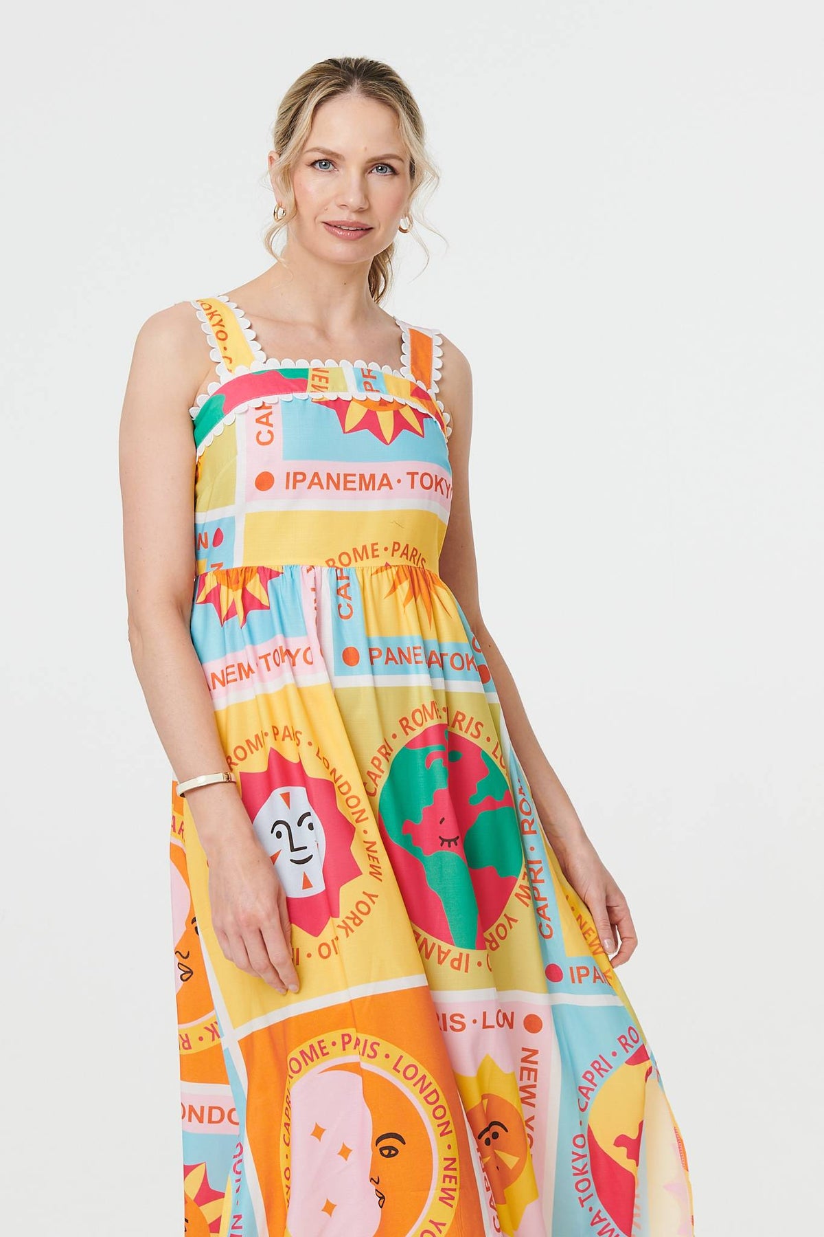 Patchwork Print Sleeveless Maxi Dress Front View 2
