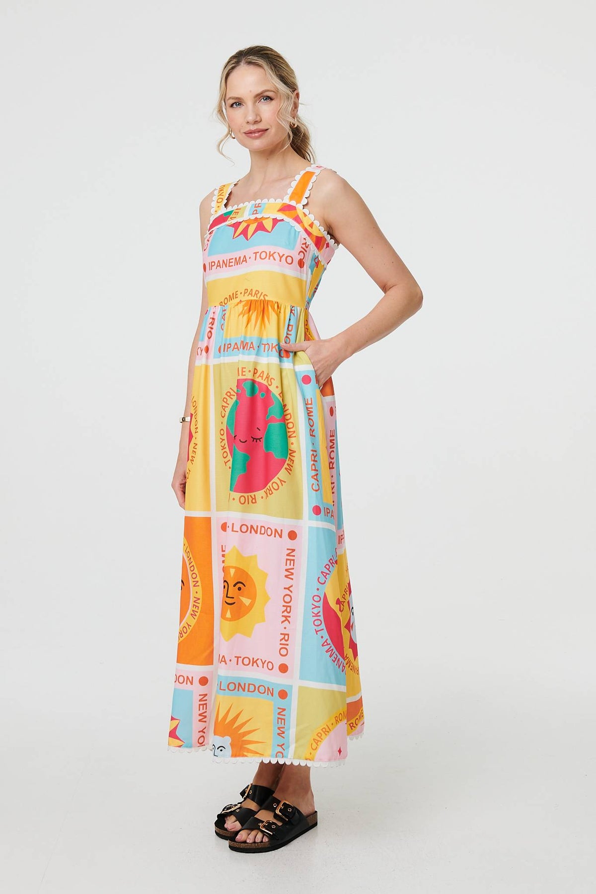 Patchwork Print Sleeveless Maxi Dress Full Length View