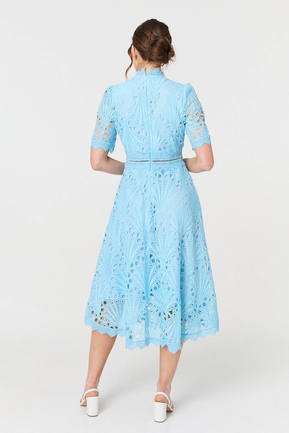 Floral Lace Cut Out Frilled Trim Midi Dress Styled View 2