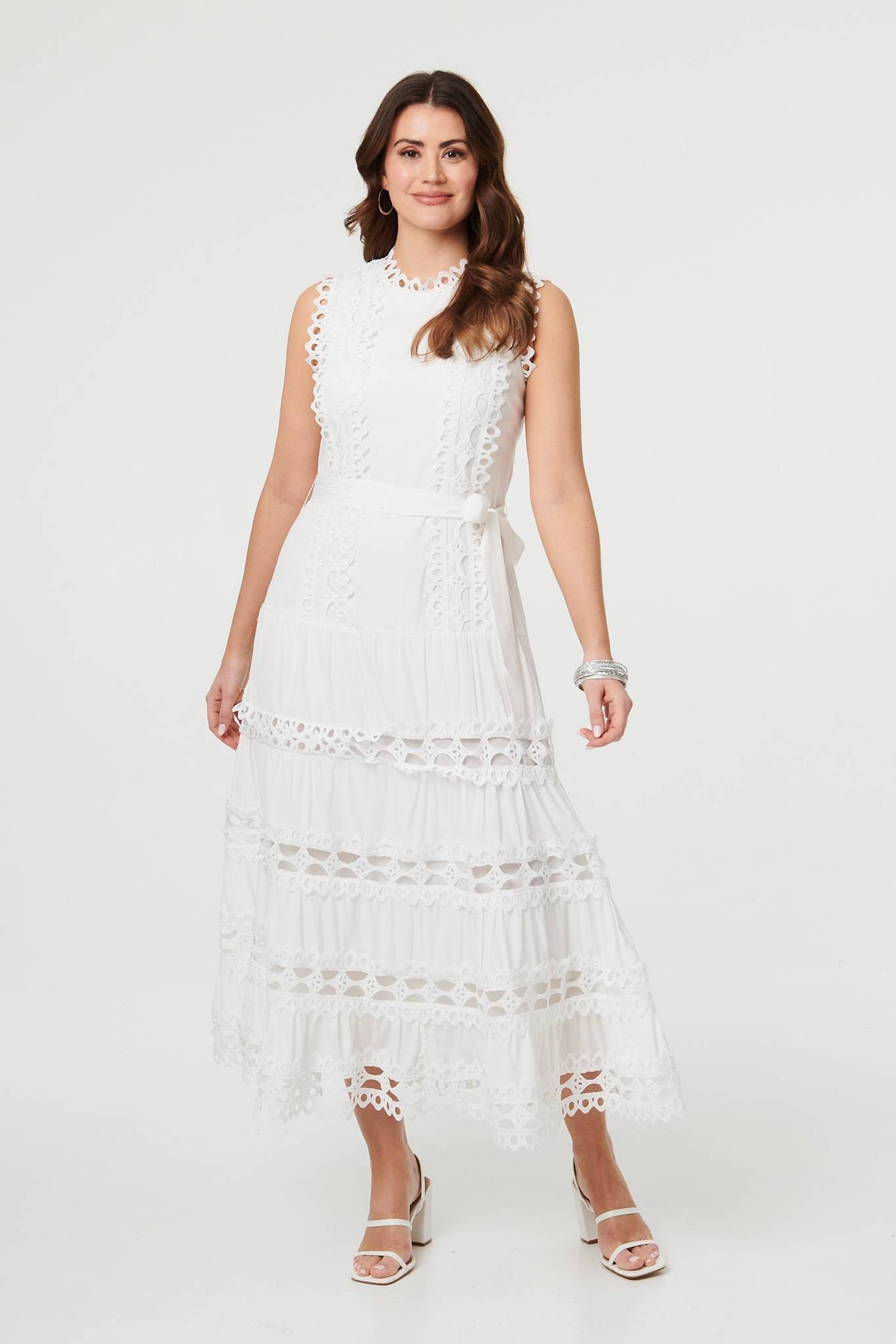 Lace Layer Sleeveless Tie Maxi Dress Front View 2