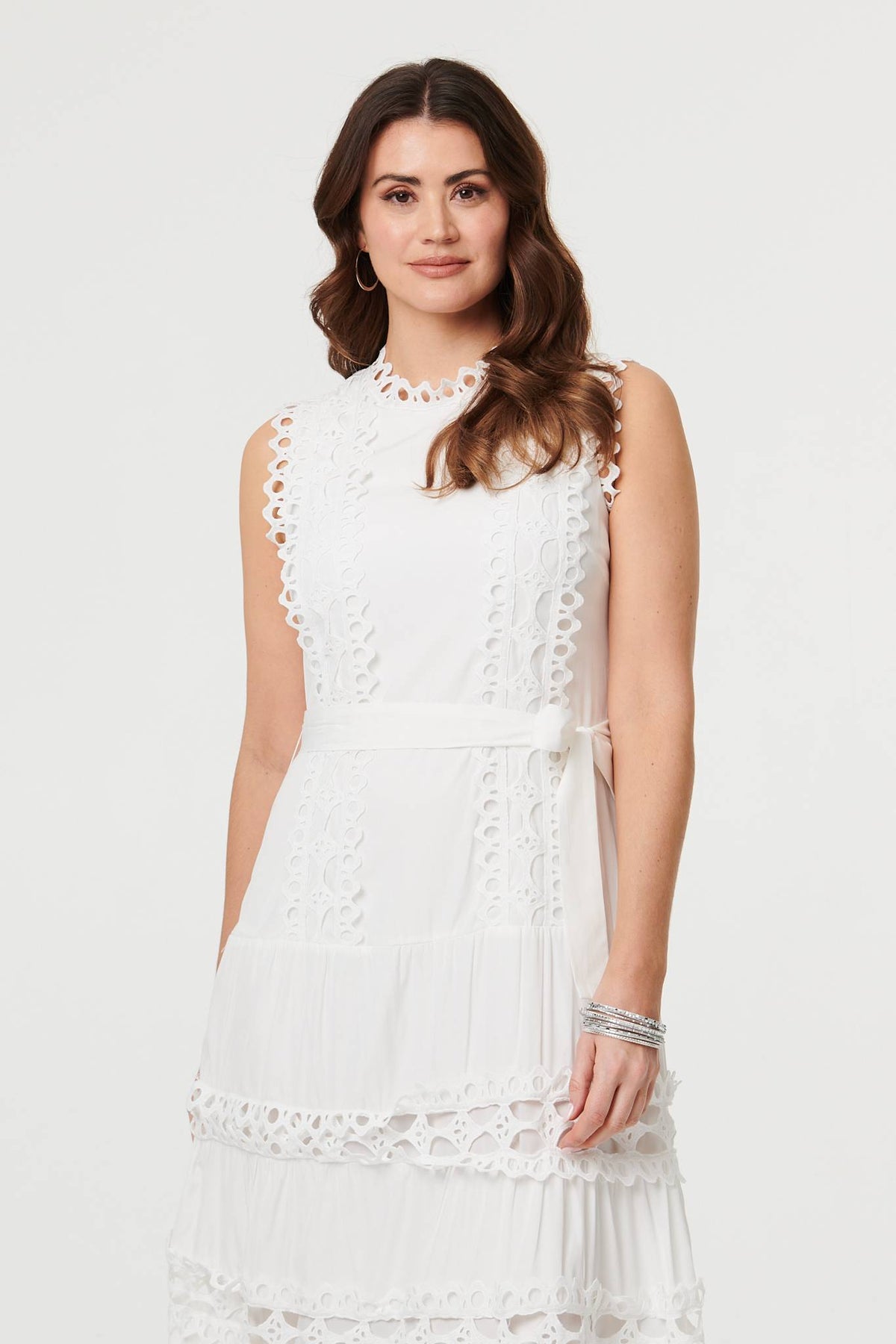 Lace Layer Sleeveless Tie Maxi Dress Side View 2