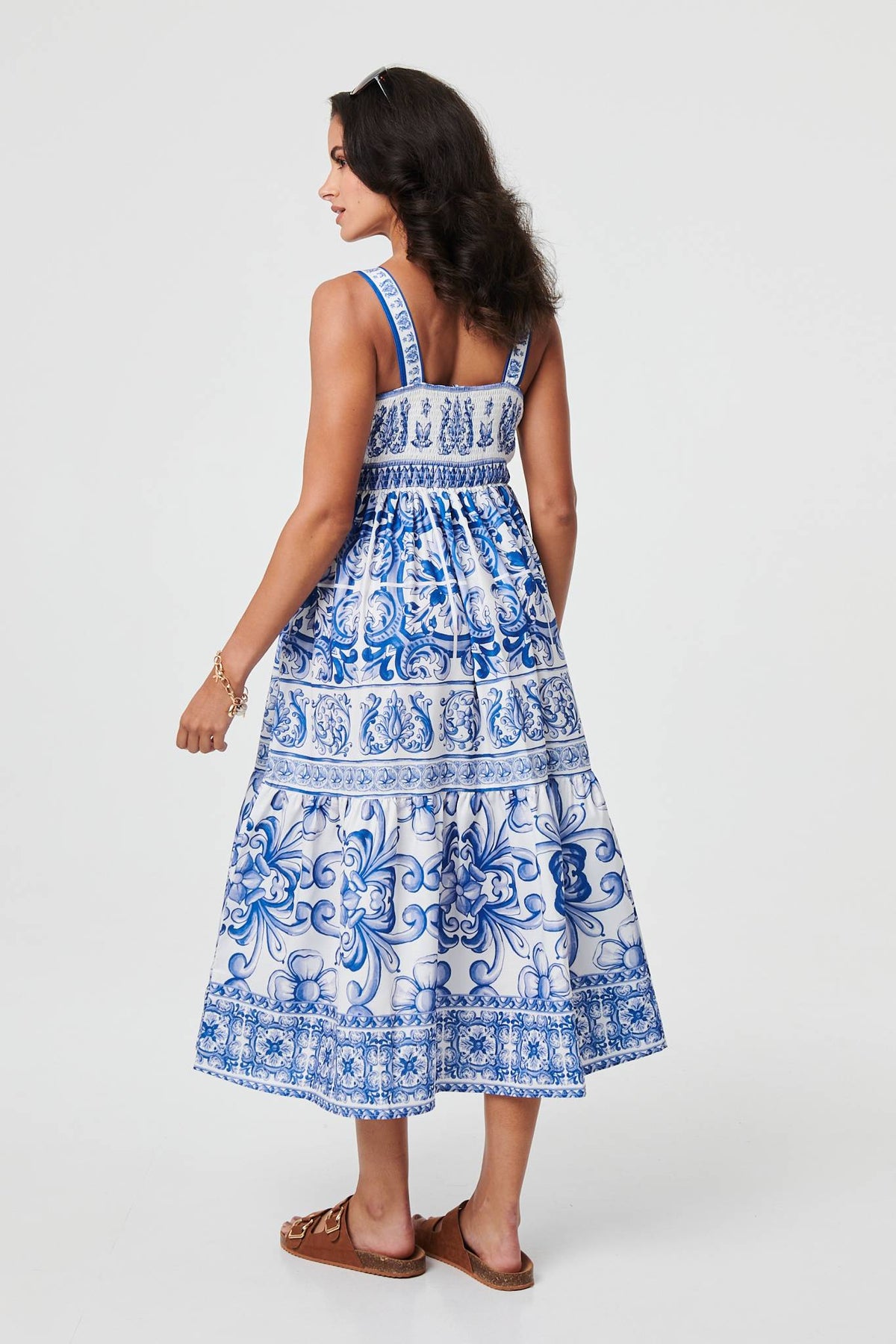 Mosaic Print Wide Strap Midi Sun Dress Side View