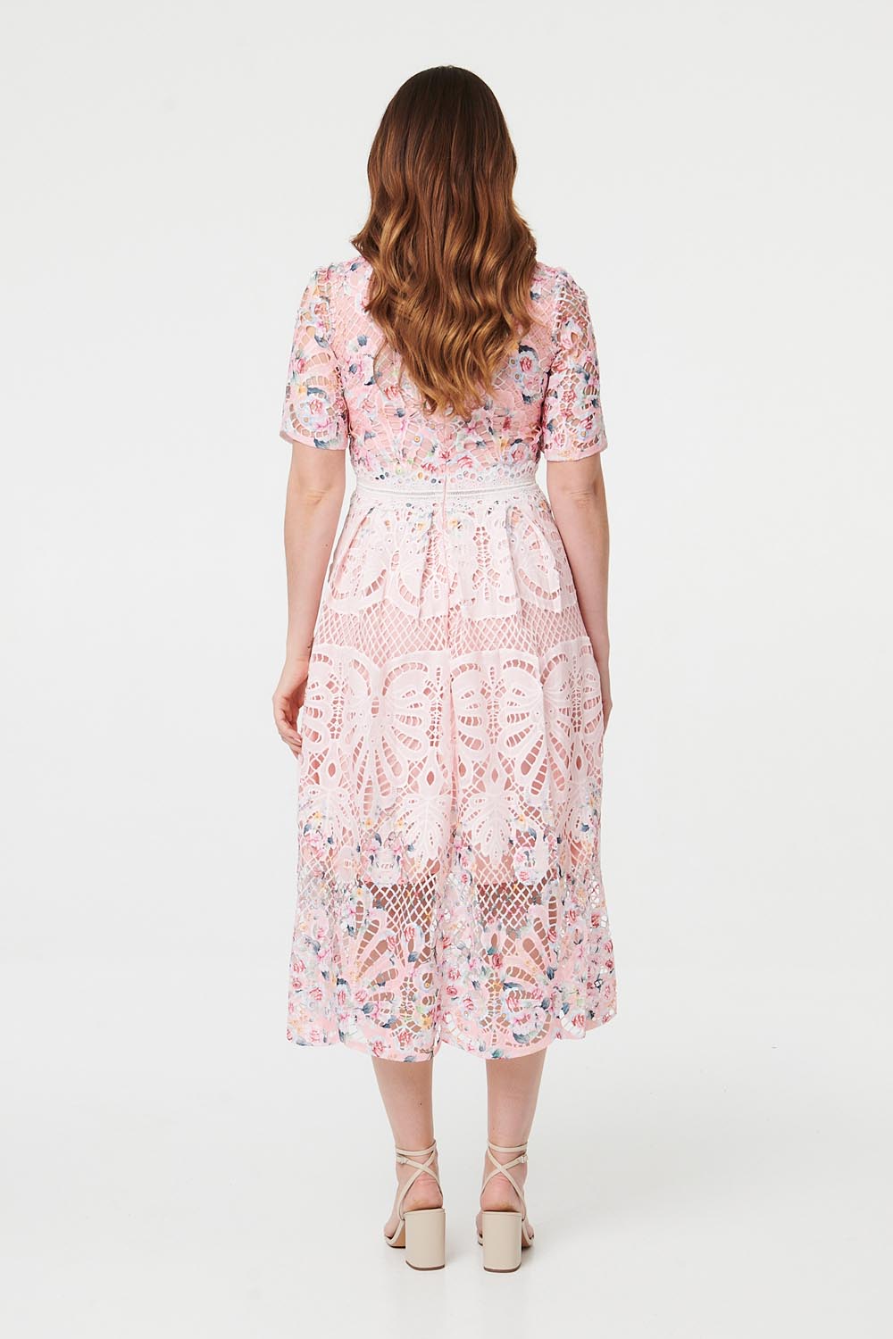 Floral Mesh Layer 1/2 Sleeve Midi Dress Side View