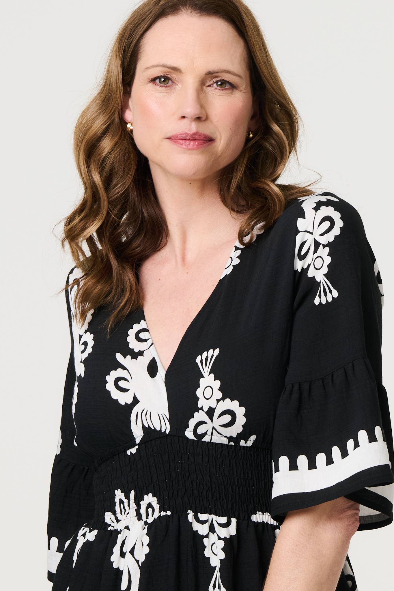 Ikat Print 1/2 Sleeve Relaxed Short Dress Back View 2