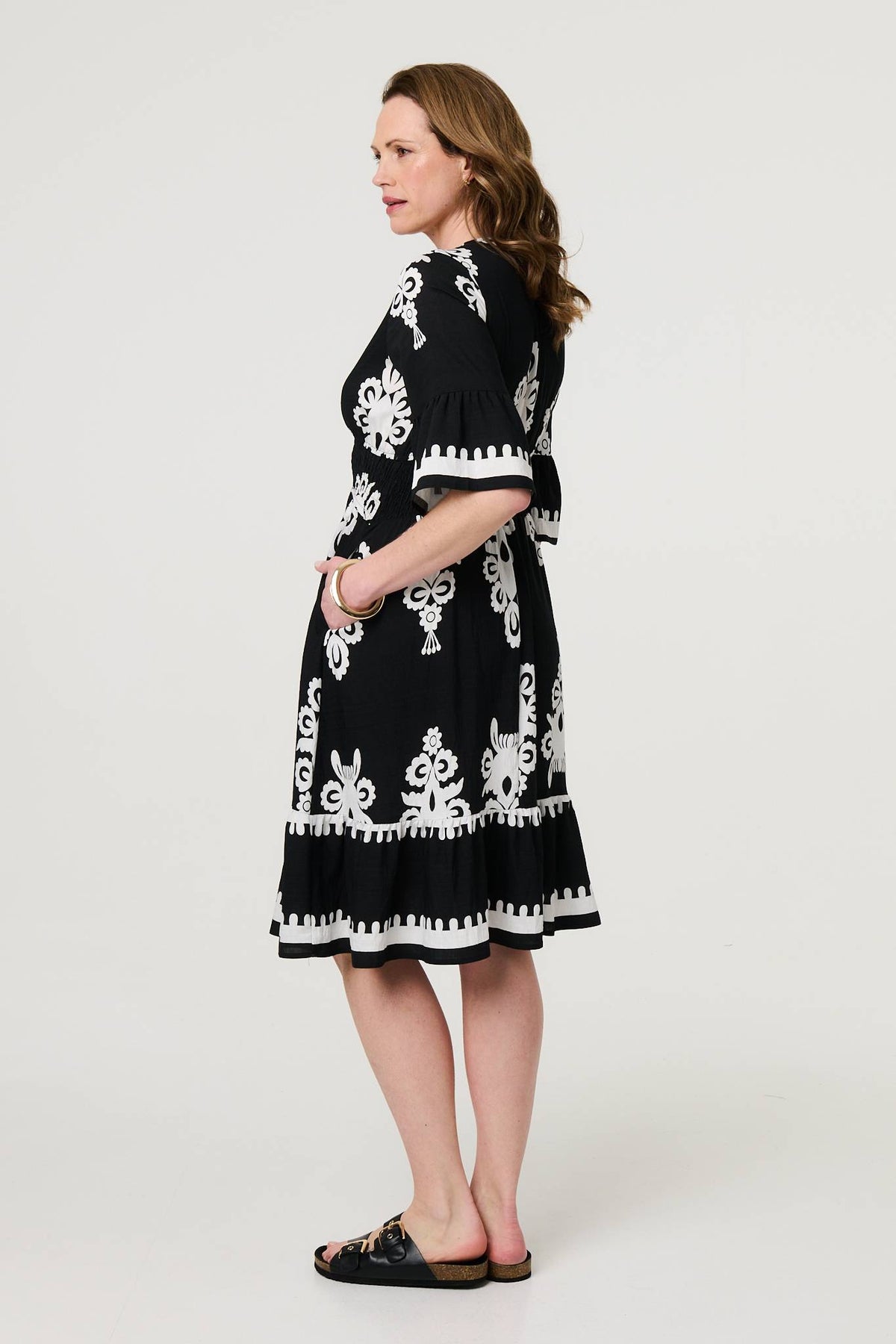 Ikat Print 1/2 Sleeve Relaxed Short Dress Front View 4