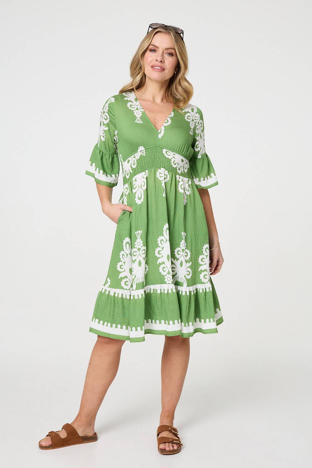Ikat Print 1/2 Sleeve Relaxed Short Dress Detail View 4