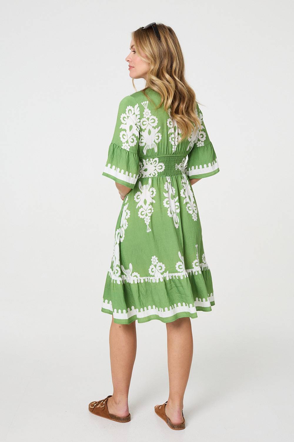 Ikat Print 1/2 Sleeve Relaxed Short Dress Full Length View 2