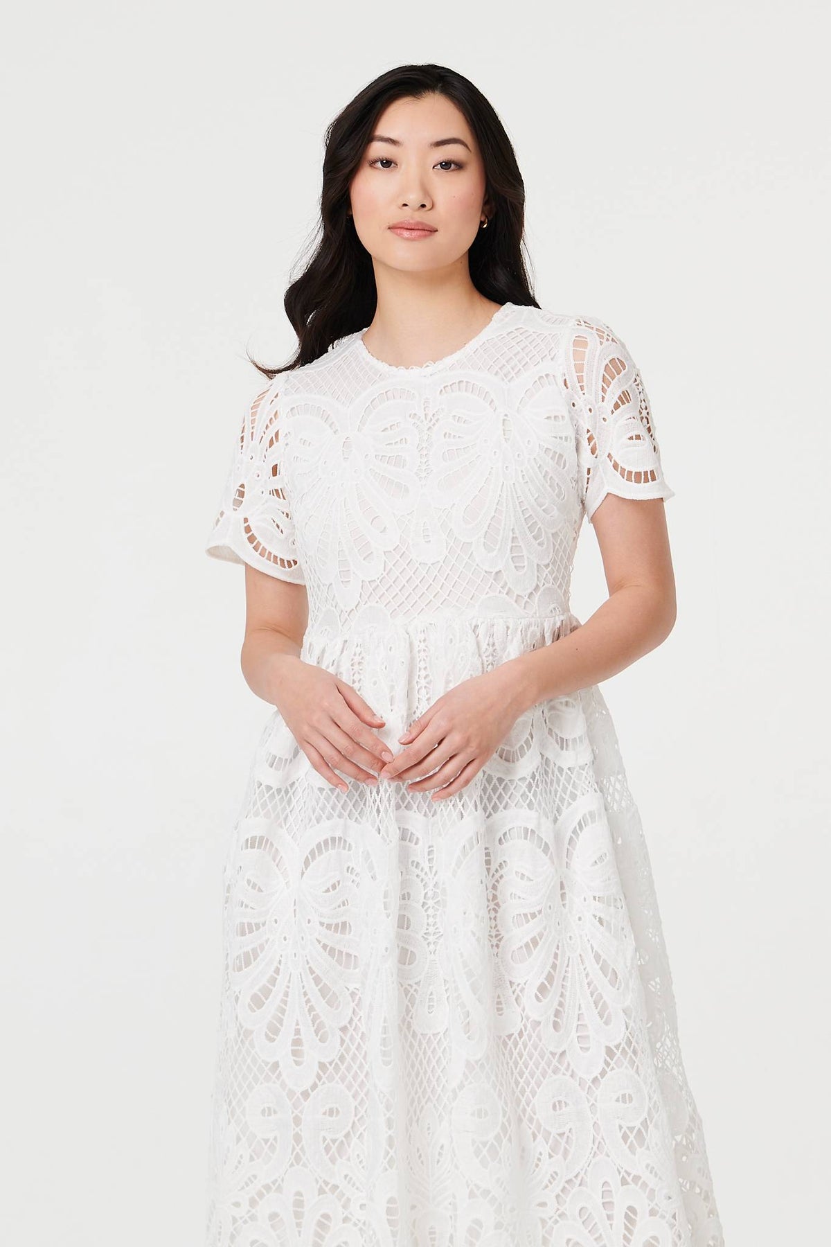 Semi Sheer Lace Layered Midi Dress Back View