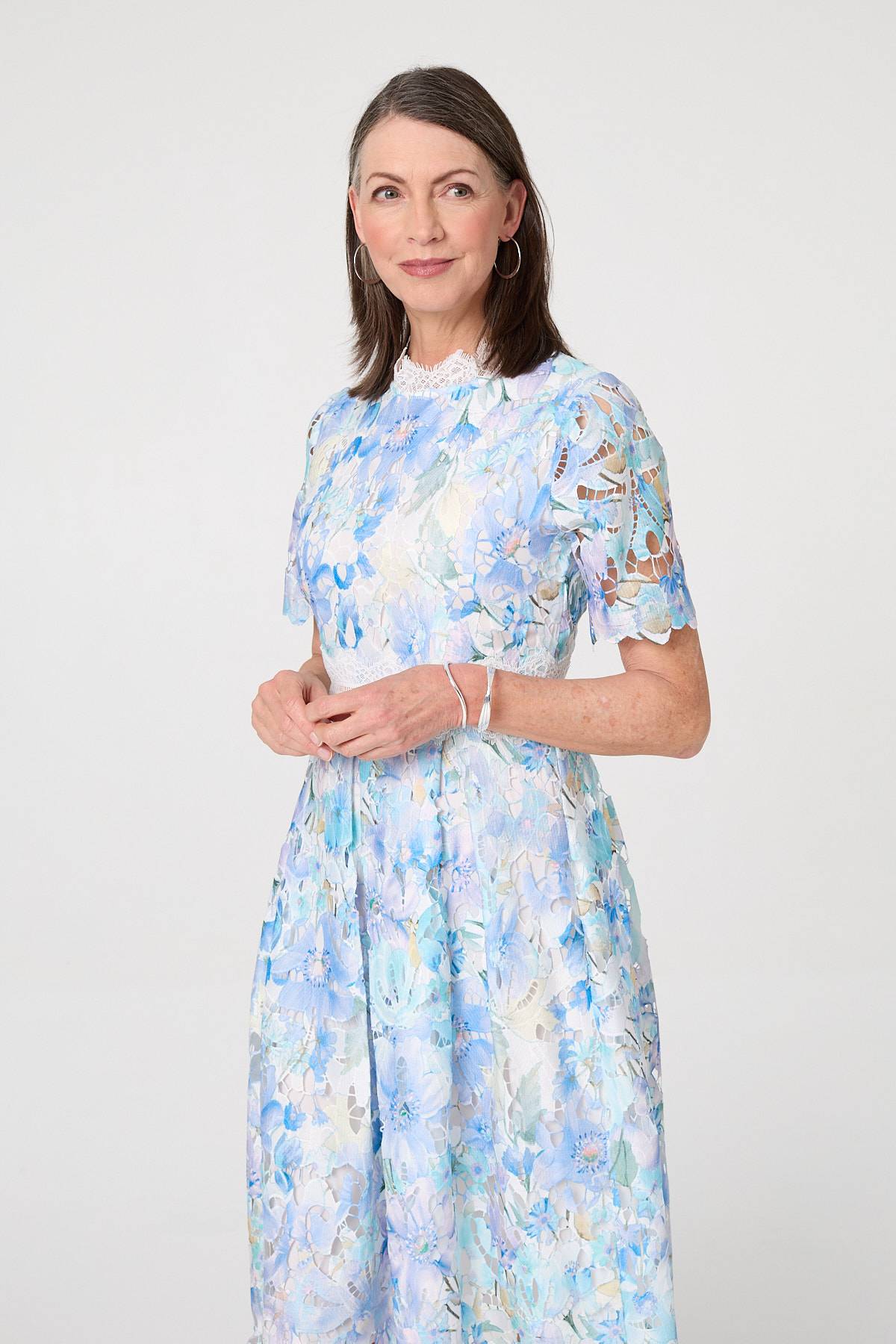 Floral Semi Sheer Lace Layer Midi Dress Back View