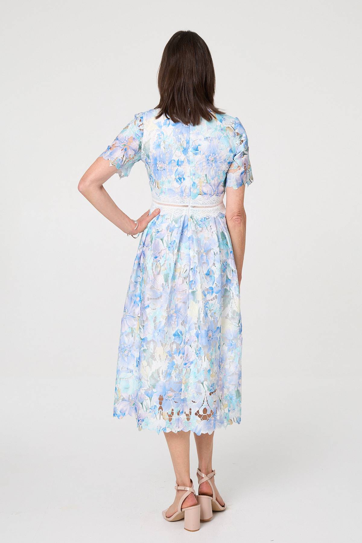 Floral Semi Sheer Lace Layer Midi Dress Detail View