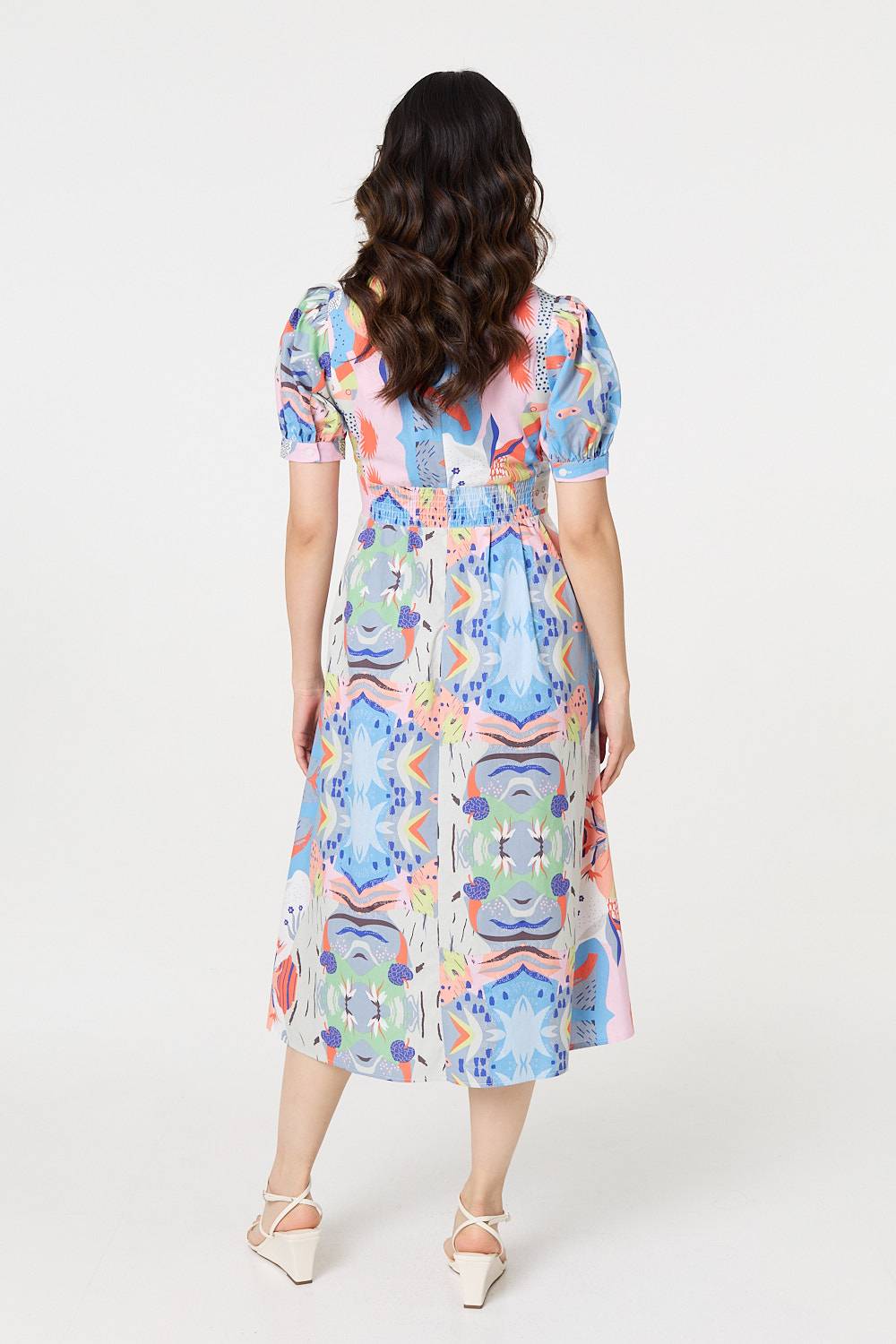 Abstract Ruched Front Empire Midi Dress Full Length View