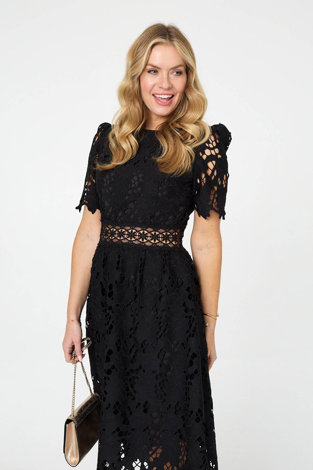 Semi Sheer Lace Layer Midi Dress Detail View