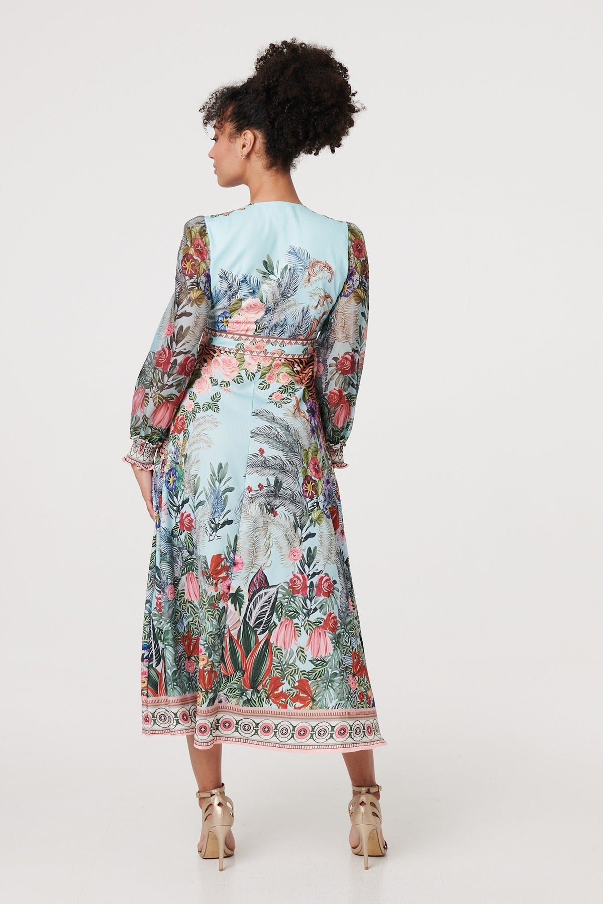Tropical Print Empire Waist Midi Dress Side View
