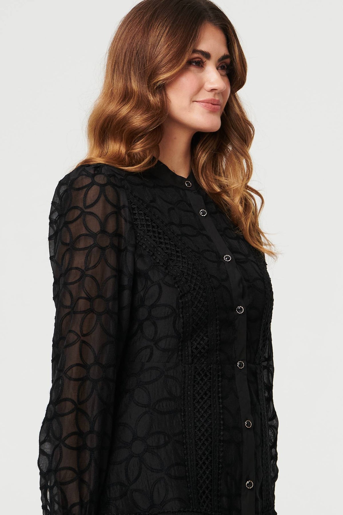 Embroidered Lace Long Sleeve Midi Dress Full Length View 2